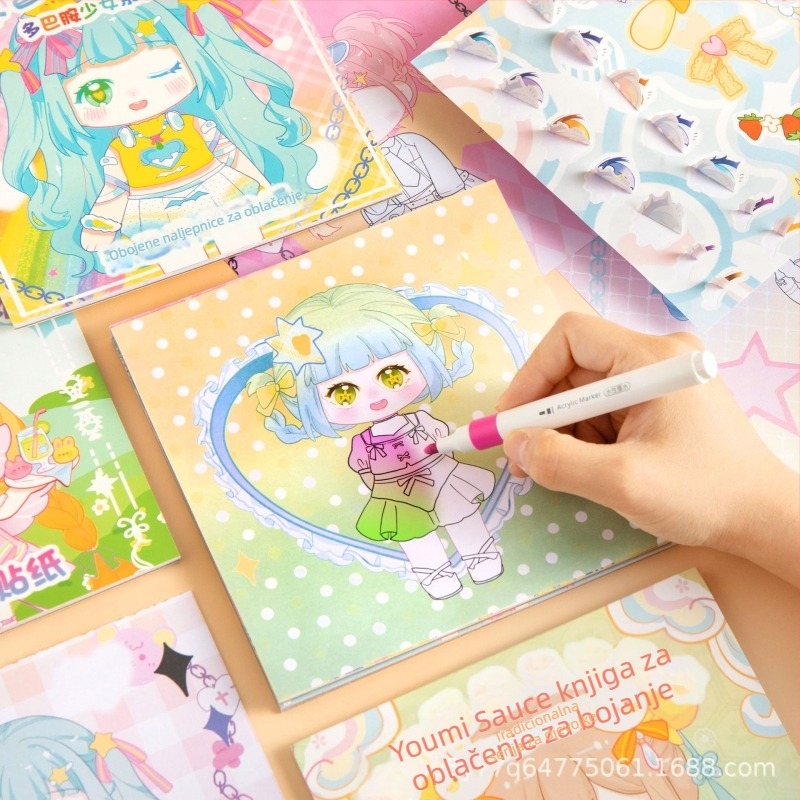 Knjiga za odijevanje sa naljepnicama za djecu, papirnate stranice za crtanje, crtić stil, tiskano djelo