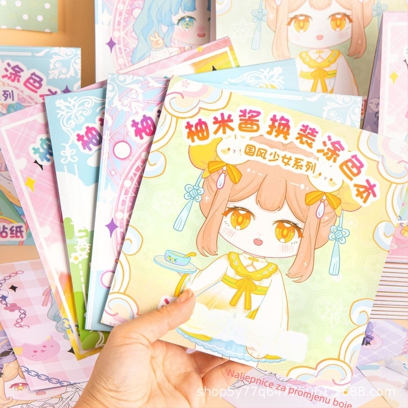 Knjiga za odijevanje sa naljepnicama za djecu, papirnate stranice za crtanje, crtić stil, tiskano djelo