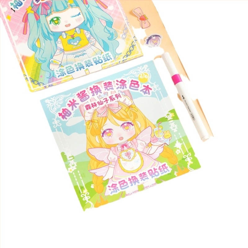 Knjiga za odijevanje sa naljepnicama za djecu, papirnate stranice za crtanje, crtić stil, tiskano djelo