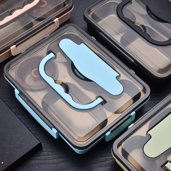 Kutija za dnevni obrok od plastike i 304 nehrđajućeg čelika, kvadratna, izolirana s zatvorenim pregradama, kapacitet 1-2 L, kompatibilna s mikrovalnom pećnicom