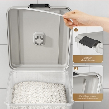 Chef Jun Metalni posuda za skladištenje riže sa zatvorenim poklopcem, otporna na insekte i vlagu, kapacitet 6–7 L, moderan minimalistički dizajn