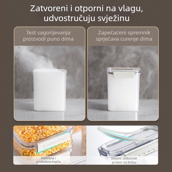 Plastična kvadratna posuda za pohranu s prozirnim zatvaračem, zapremina 800–1000 ml, lagani luksuzni stil – za žitarice, grickalice i čaj