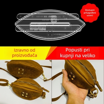 Vzor torbe u obliku ragbija za DIY kožne radove — akril, bez rezanja, s mrežnim crtežom