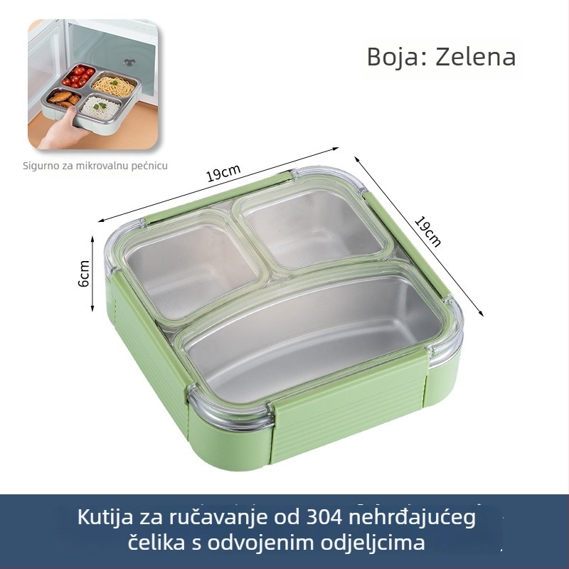 Kutija za obrok od 304 nehrđajućeg čelika, s odjeljivim zatvorenim pretincima, kapacitet 800–1000 ml, jednostruki/dvostruki sloj, pogodna za mikrovalnu pećnicu