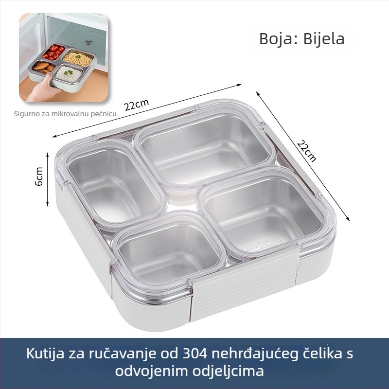 Kutija za obrok od 304 nehrđajućeg čelika, s odjeljivim zatvorenim pretincima, kapacitet 800–1000 ml, jednostruki/dvostruki sloj, pogodna za mikrovalnu pećnicu