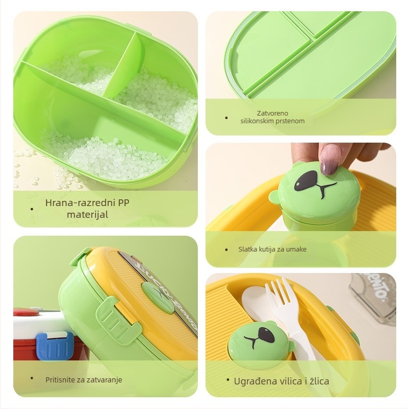 Ovalni plastični kutija za obrok sa zatvorenim pregradama, otporan na miris, mikrovalna pećnica kompatibilna