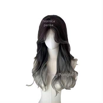 Duga kovrčava perika s prirodnim pariškim pramenovima, srednji dio, vlakna otporna na visoke temperature