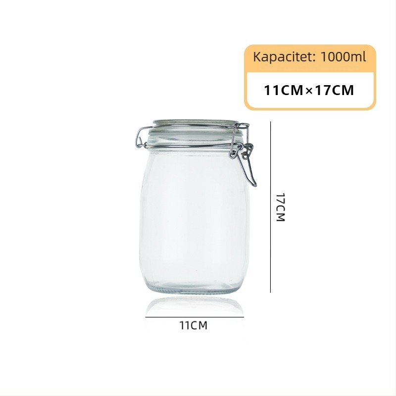 Staklena posuda za kuhinjsku pohranu s čepom - okrugla, 800-1000 ml, staklo, Feather
