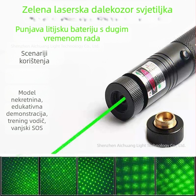 USB punjivo lasersko pero 303 — visoke snage; domet zrake 3000 m; talasna duljina 532 nm; Marka: Kaimi Poetry; Ovlaštene privatne marke: Da