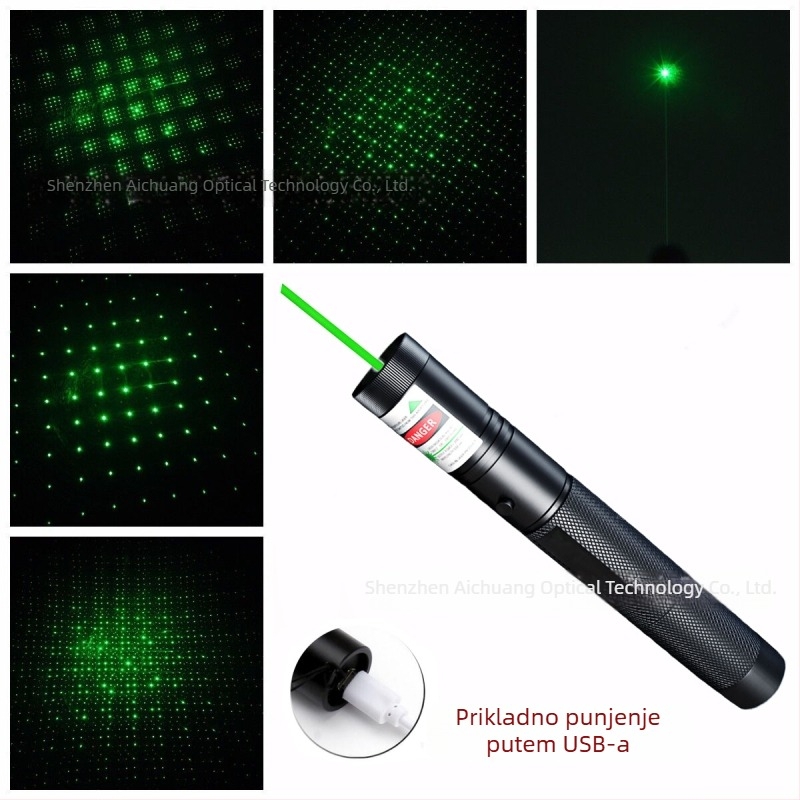 USB punjivo lasersko pero 303 — visoke snage; domet zrake 3000 m; talasna duljina 532 nm; Marka: Kaimi Poetry; Ovlaštene privatne marke: Da