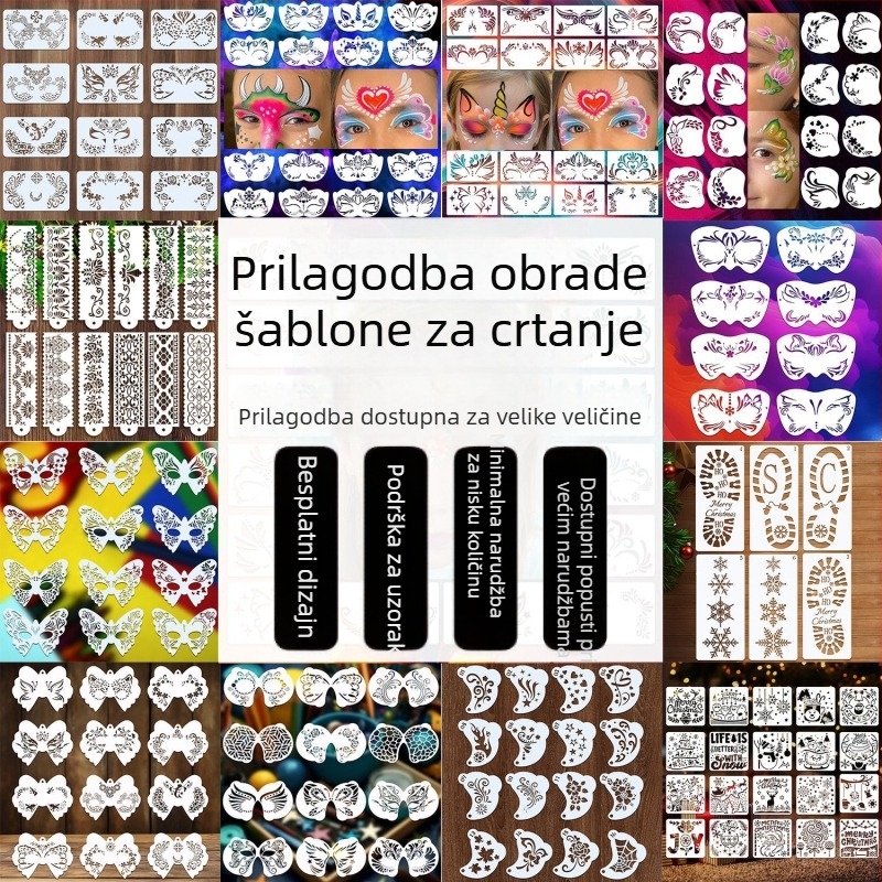 Šablona za slikanje aerosolom s izrezom – Proizvodni kod: Kombinacijska šablona; Materijal: PET; Specifikacija: Kombinirano prilagođena verzija; Uvoz: Ne