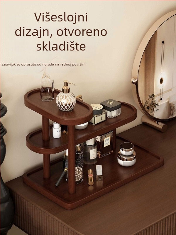 Organizator šminke od masivnog drveta — stolni prikaz ruževa i parfema, 1 pretinac, stil Light Luxury, bez poklopca