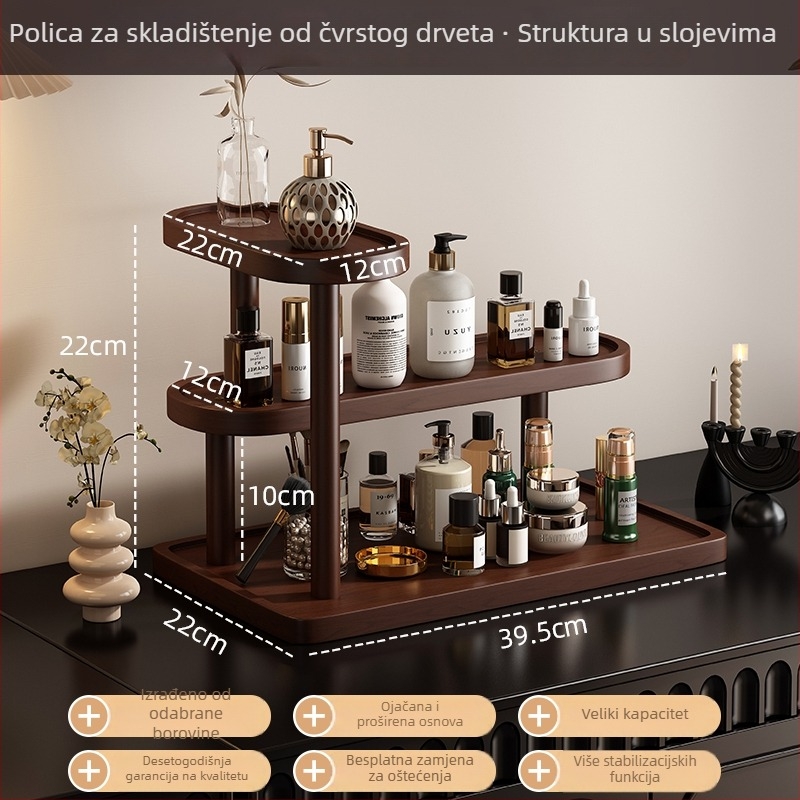 Organizator šminke od masivnog drveta — stolni prikaz ruževa i parfema, 1 pretinac, stil Light Luxury, bez poklopca