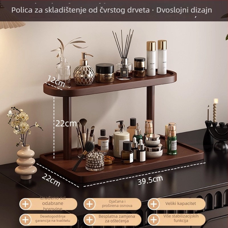 Organizator šminke od masivnog drveta — stolni prikaz ruževa i parfema, 1 pretinac, stil Light Luxury, bez poklopca