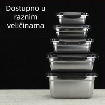 Kutija za ručak od 304 nehrđajućeg čelika, kvadratnog oblika, kutija za čuvanje svježe hrane, mikrovalna pećnica nije dostupna, bez izolacije