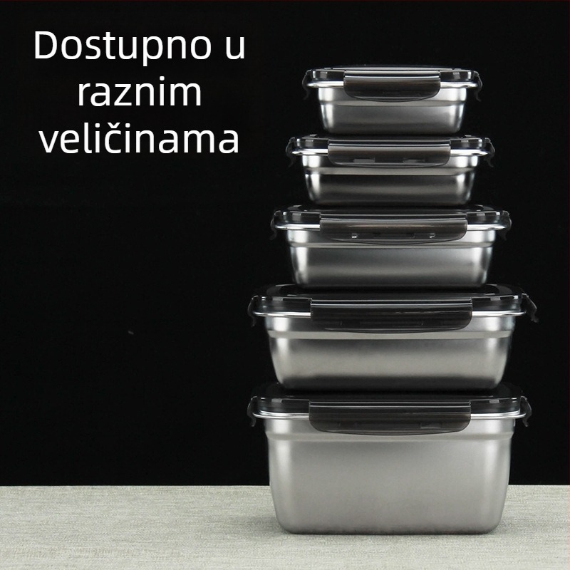 Kutija za ručak od 304 nehrđajućeg čelika, kvadratnog oblika, kutija za čuvanje svježe hrane, mikrovalna pećnica nije dostupna, bez izolacije
