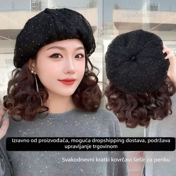 Kratka kovrčava perika s čipkastim kapom, sve-u-jednom, model at1161, za dame, vlakna otporna na toplinu, nije dopušteno bojanje niti trajna, prekrivanje sijede i volumen