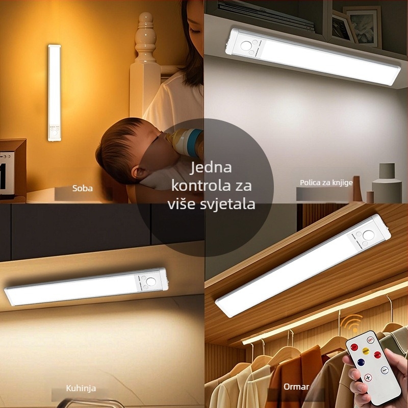 LED noćna svjetiljka s magnetskom stolnom lampom, daljinsko upravljanje, podesiva svjetlost, senzor pokreta, USB punjenje, za spavaću sobu