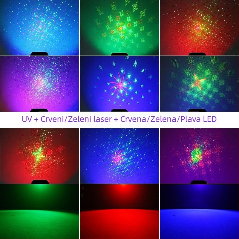 Disco atmosferično osvjetljenje za KTV s božićnom projekcijom, šarene rotirajuće svjetlo, strobe i laserski zrak za pozornicu