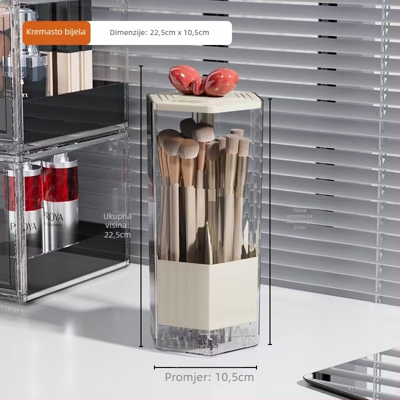 Organizator za make-up četke, plastični, proziran, kapacitet 18, moderni minimalistički stil, otvoreni poklopac