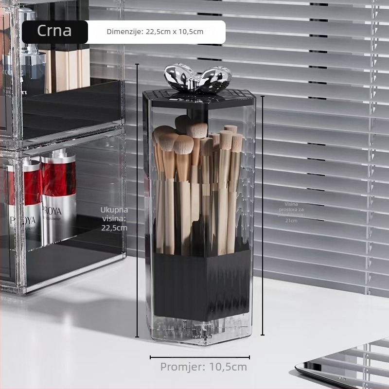 Organizator za make-up četke, plastični, proziran, kapacitet 18, moderni minimalistički stil, otvoreni poklopac