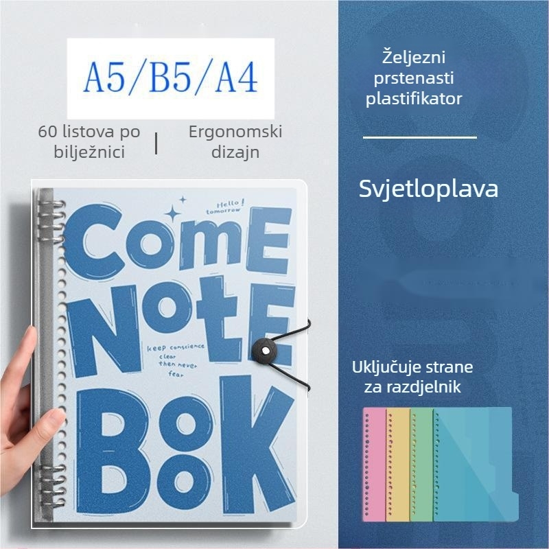 A4 PP bilježnica s metalnim klipom, odvojiva, udobna za držanje, za učenike od osnovne škole do sveučilišta