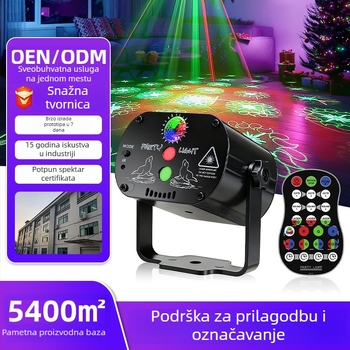 Mini lasersko scensko svjetlo s daljinskim i glasovnim upravljanjem – laserski + LED izvor, model R60, 5V USB napajanje, unutarnja uporaba, kućište od aluminijskih legura, CE certifikat