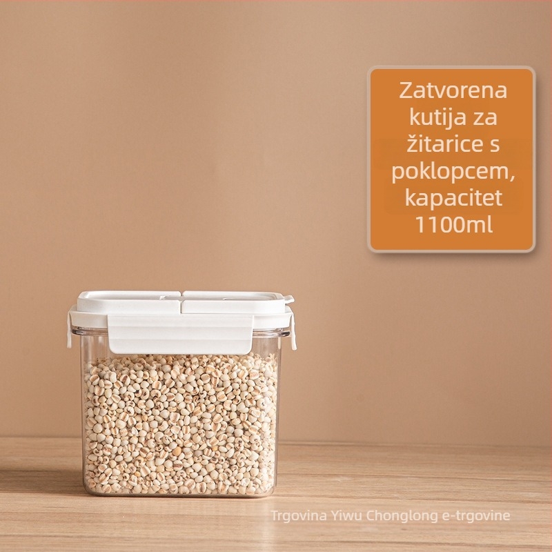 Plastična kvadratna posuda za skladištenje riže, prozirna, otporna na vlagu, kapacitet 1–2 L