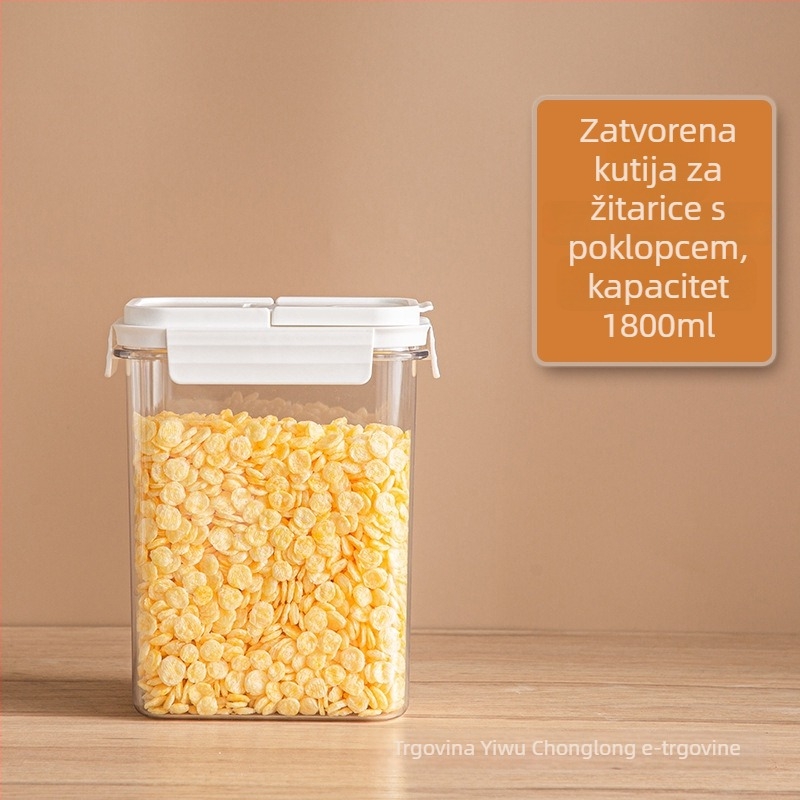 Plastična kvadratna posuda za skladištenje riže, prozirna, otporna na vlagu, kapacitet 1–2 L