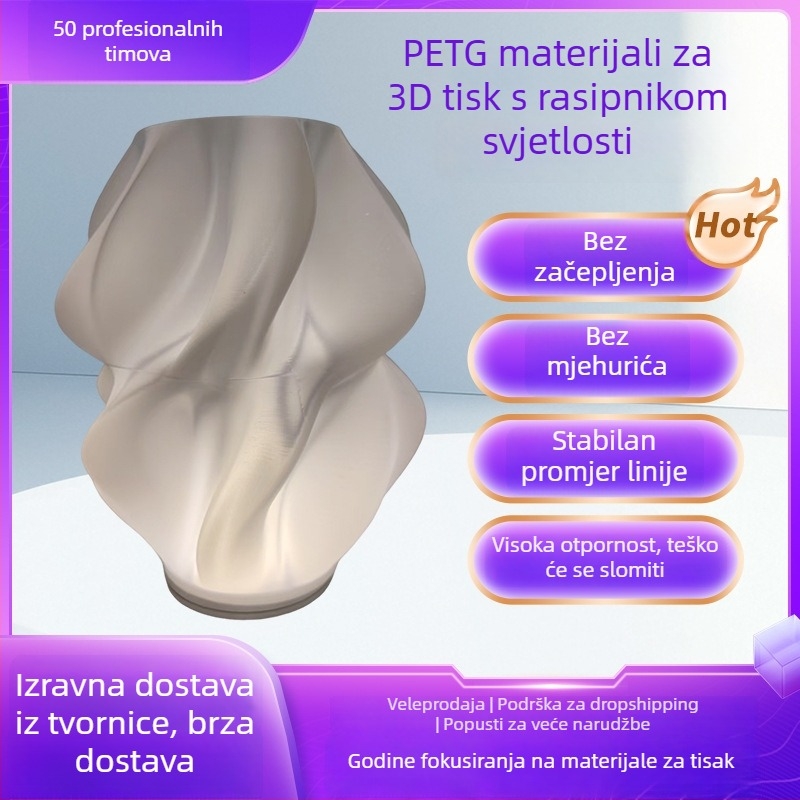 Filament za 3D printer - PETG za difuziju svjetla, promjer 1.75 mm, krušni presjek, poluprovidan, sjajni završni sloj