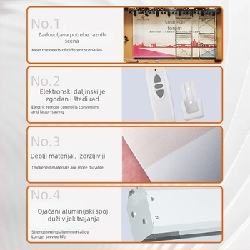 Zidno montirana električna projekcijska zavjesa s HD otiskom uzorka, daljinski upravljač, model Dh-688, snaga 50, težina 10
