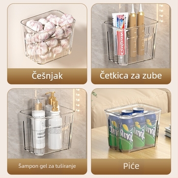 Zidni kuhinjski okvir za odlaganje luka, đumbira i češnjaka — bez montaže, plastika, nordijski stil