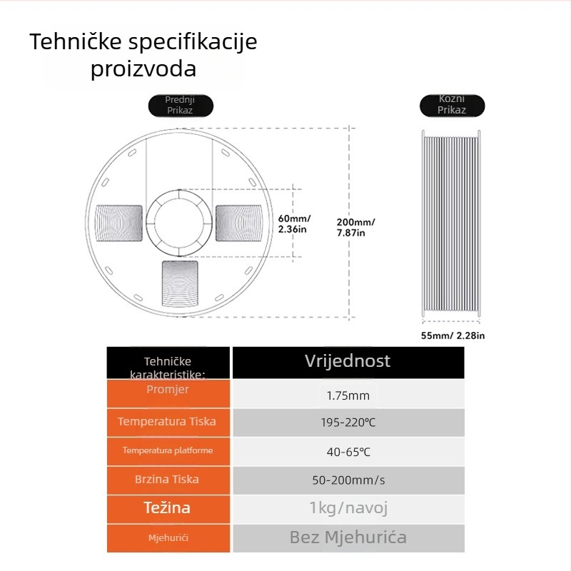 PLA filament Tiny, 1 kg, kompatibilan s Tuozhu 3D pisačem, za 3D ispis (Brand: Tiny; Materijal: PLA; Težina: 1 kg; Kompatibilnost: Tuozhu 3D pisač; Primjena: 3D ispis)