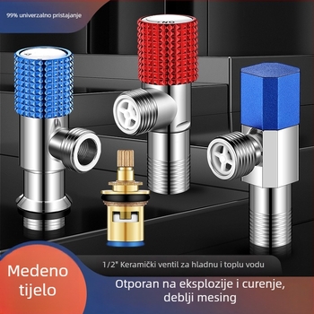 Kutni bakreni ventil, ojačani, za toplu i hladnu vodu, troputni ventil za zatvaranje, navoja priključak, model XL-005, unutarnji promjer 20 mm
