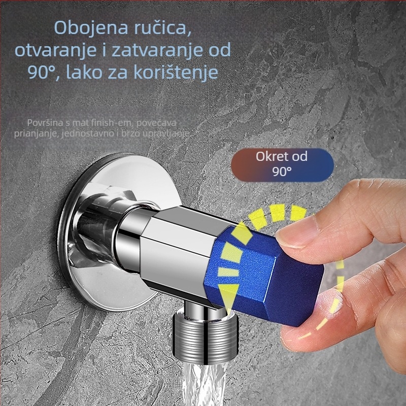Kutni bakreni ventil, ojačani, za toplu i hladnu vodu, troputni ventil za zatvaranje, navoja priključak, model XL-005, unutarnji promjer 20 mm