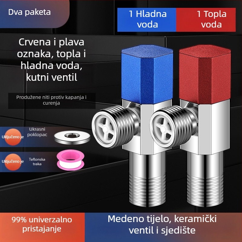 Kutni bakreni ventil, ojačani, za toplu i hladnu vodu, troputni ventil za zatvaranje, navoja priključak, model XL-005, unutarnji promjer 20 mm