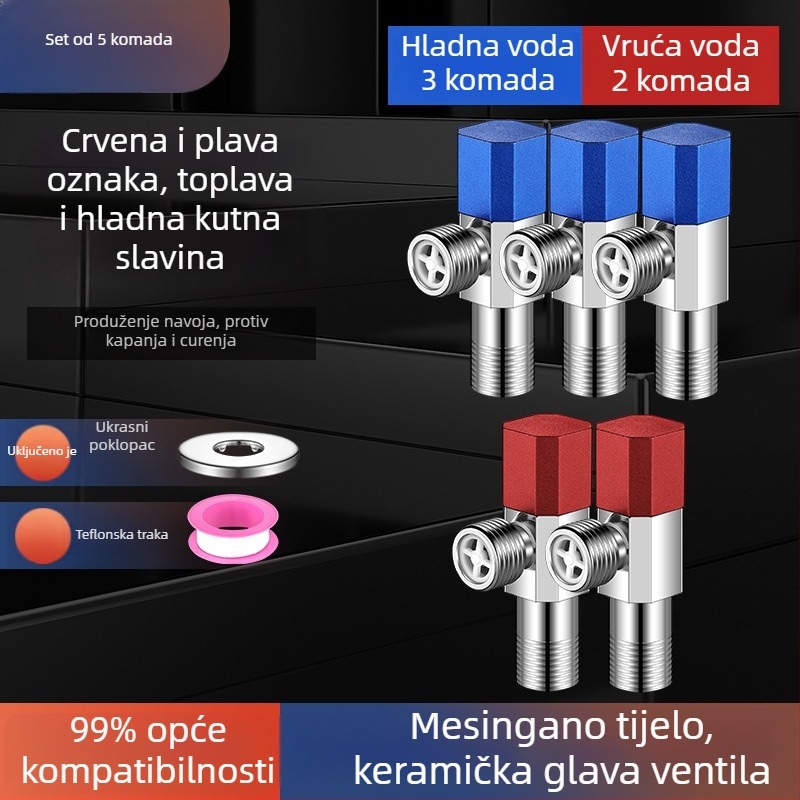 Kutni bakreni ventil, ojačani, za toplu i hladnu vodu, troputni ventil za zatvaranje, navoja priključak, model XL-005, unutarnji promjer 20 mm