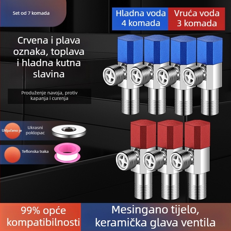 Kutni bakreni ventil, ojačani, za toplu i hladnu vodu, troputni ventil za zatvaranje, navoja priključak, model XL-005, unutarnji promjer 20 mm