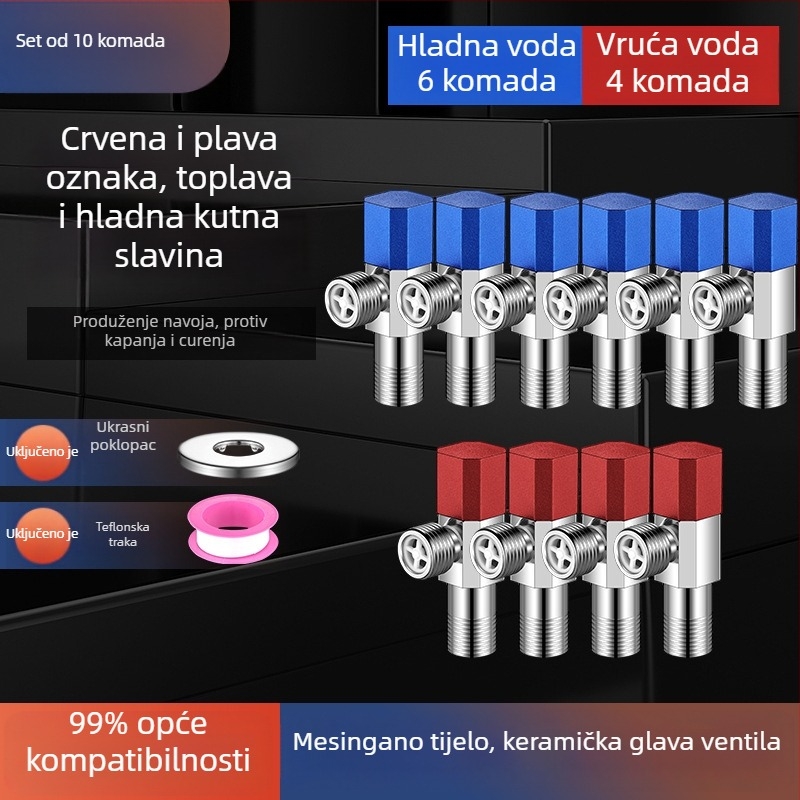 Kutni bakreni ventil, ojačani, za toplu i hladnu vodu, troputni ventil za zatvaranje, navoja priključak, model XL-005, unutarnji promjer 20 mm