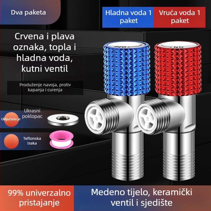 Kutni bakreni ventil, ojačani, za toplu i hladnu vodu, troputni ventil za zatvaranje, navoja priključak, model XL-005, unutarnji promjer 20 mm