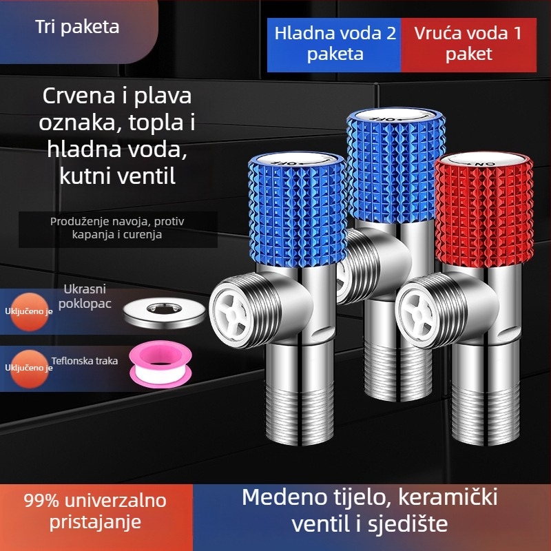 Kutni bakreni ventil, ojačani, za toplu i hladnu vodu, troputni ventil za zatvaranje, navoja priključak, model XL-005, unutarnji promjer 20 mm