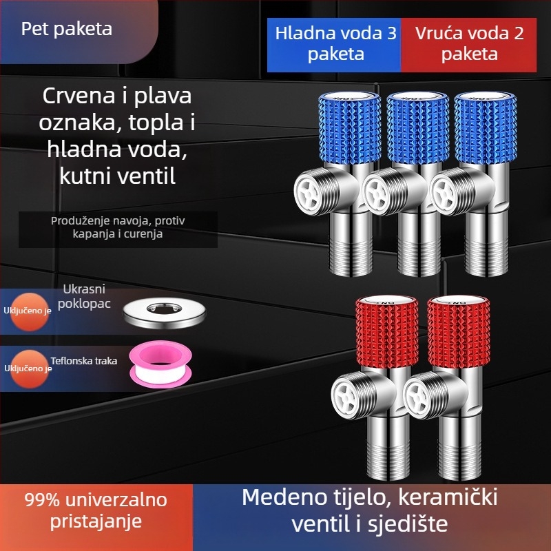 Kutni bakreni ventil, ojačani, za toplu i hladnu vodu, troputni ventil za zatvaranje, navoja priključak, model XL-005, unutarnji promjer 20 mm