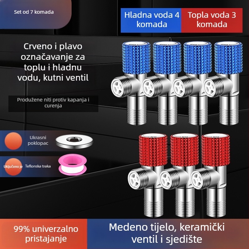 Kutni bakreni ventil, ojačani, za toplu i hladnu vodu, troputni ventil za zatvaranje, navoja priključak, model XL-005, unutarnji promjer 20 mm