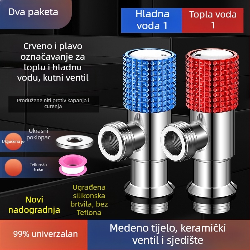 Kutni bakreni ventil, ojačani, za toplu i hladnu vodu, troputni ventil za zatvaranje, navoja priključak, model XL-005, unutarnji promjer 20 mm