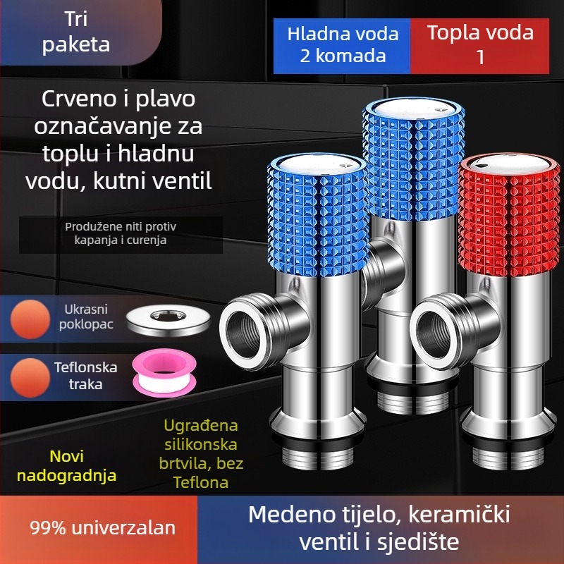 Kutni bakreni ventil, ojačani, za toplu i hladnu vodu, troputni ventil za zatvaranje, navoja priključak, model XL-005, unutarnji promjer 20 mm