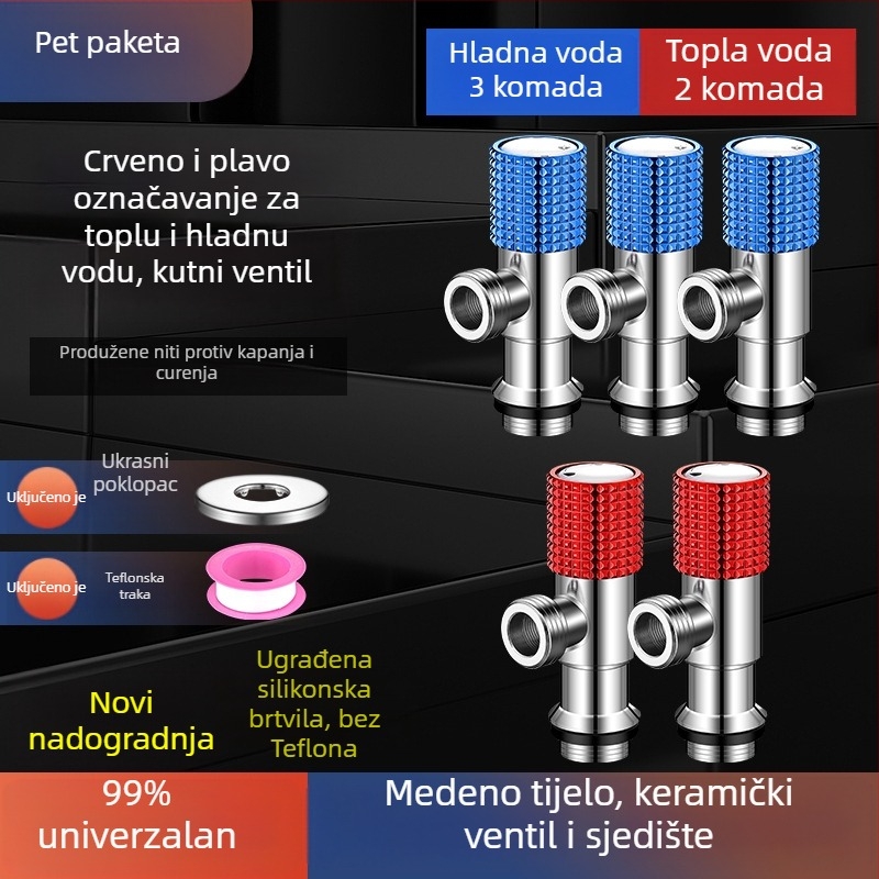 Kutni bakreni ventil, ojačani, za toplu i hladnu vodu, troputni ventil za zatvaranje, navoja priključak, model XL-005, unutarnji promjer 20 mm