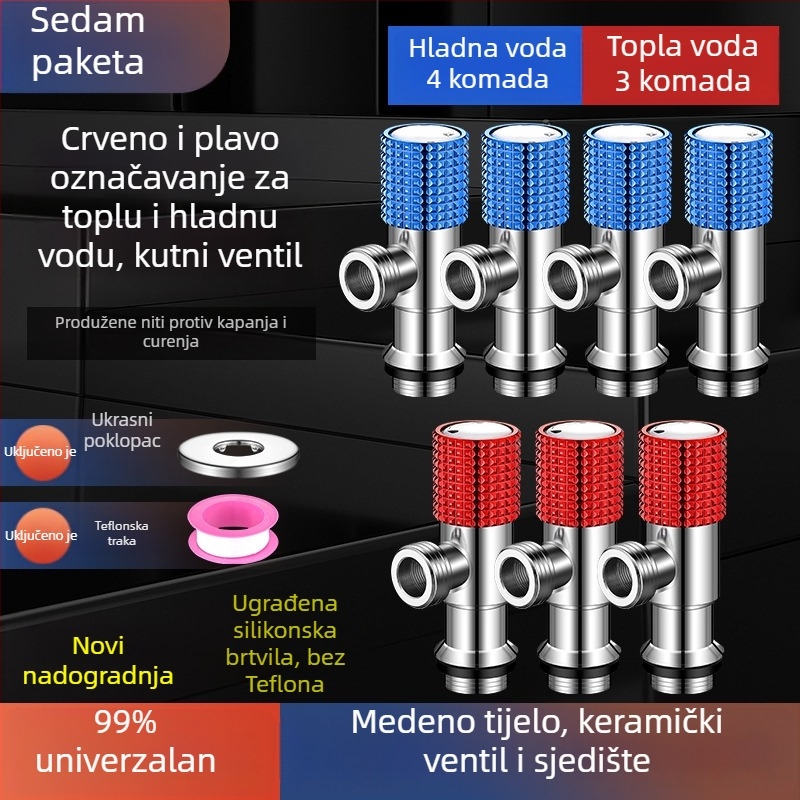 Kutni bakreni ventil, ojačani, za toplu i hladnu vodu, troputni ventil za zatvaranje, navoja priključak, model XL-005, unutarnji promjer 20 mm