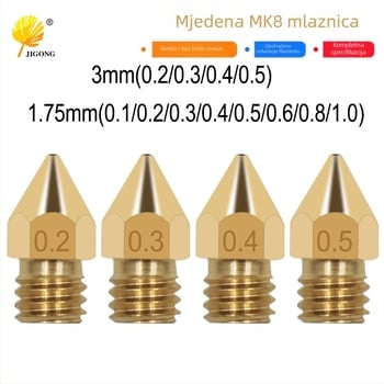 MK8 Dusa za 3D pisač - Oštar vrh, Materijal: krom-zirkonij bakar, Graviranje na površini, Značka Record Work