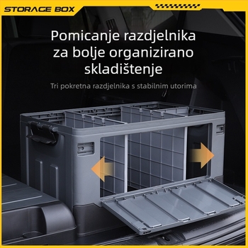 Kutija za skladištenje u prtljažniku automobila s pregradom, sklopiva, kapacitet 70–80 L, PP plastika, višestruka namjena