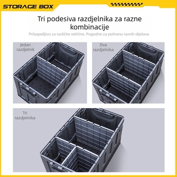 Kutija za skladištenje u prtljažniku automobila s pregradom, sklopiva, kapacitet 70–80 L, PP plastika, višestruka namjena